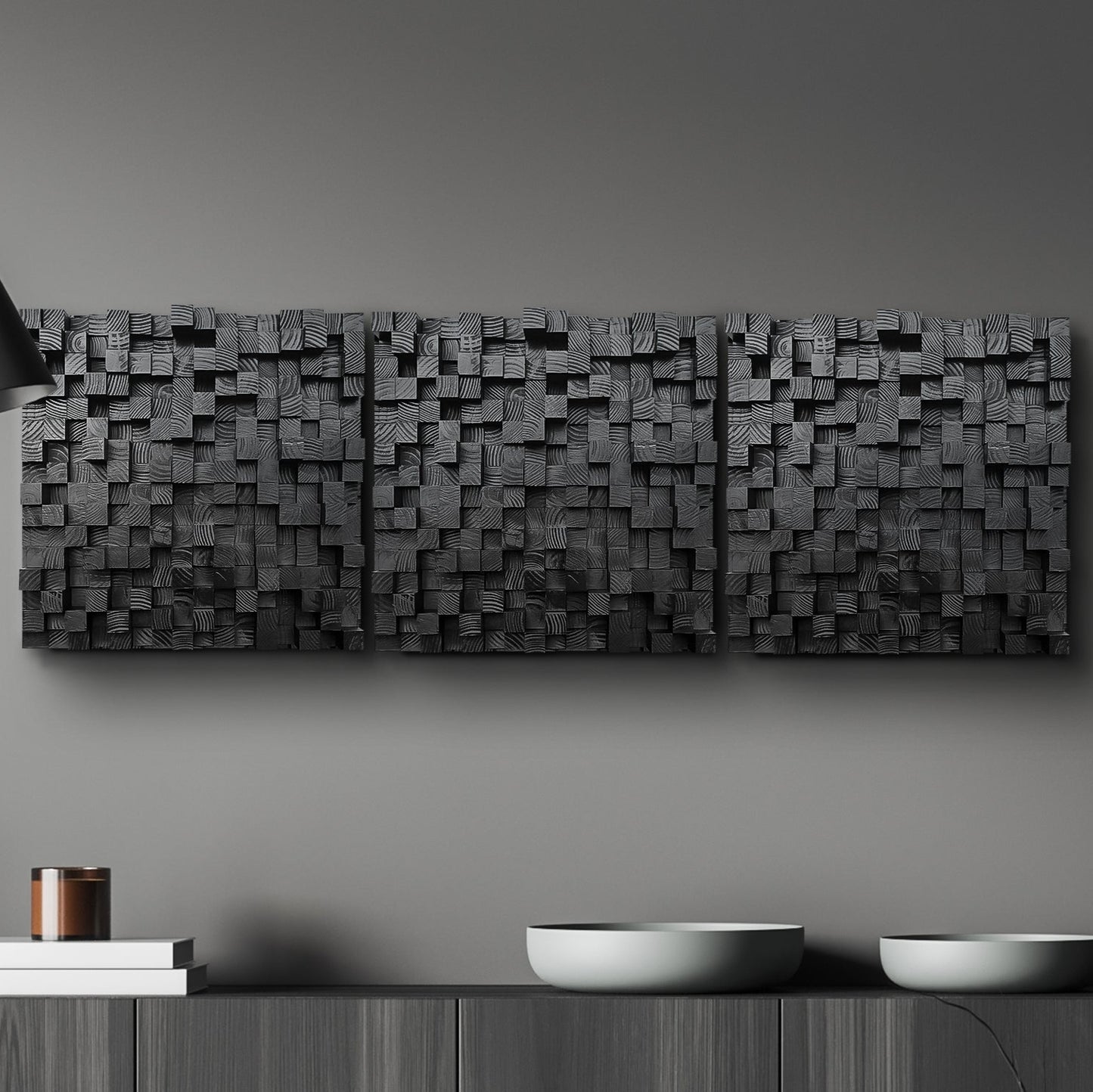 Premium Wooden Acoustic Panel - Studio Sound Diffuser, Decorative Soundproofing, Black Wood Pixel Art for Home & Professional Studios