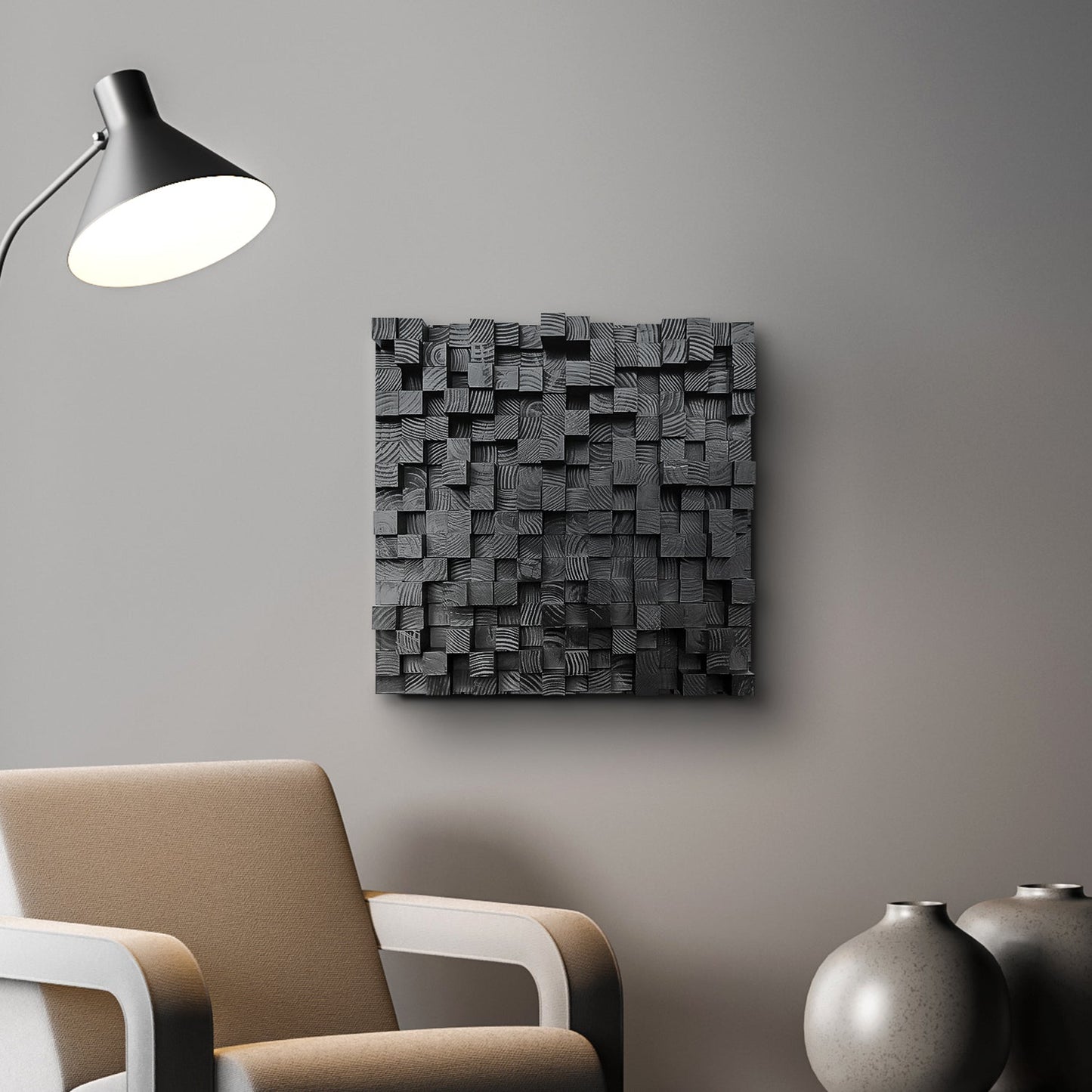 Premium Wooden Acoustic Panel - Studio Sound Diffuser, Decorative Soundproofing, Black Wood Pixel Art for Home & Professional Studios
