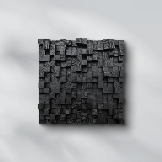 Premium Wooden Acoustic Panel - Studio Sound Diffuser, Decorative Soundproofing, Black Wood Pixel Art for Home & Professional Studios
